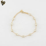 (1-0611-1) Gold Laminate - 0.7mm Paper Clip Link with Pearl Bracelet - 7" - BGF