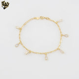 (1-0632) Gold Laminate - Paper Clip Link Bracelet With Zircon Charms - 7" - BGF