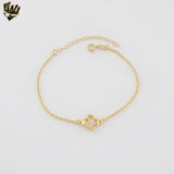 (1-0587) Gold Laminate - 1mm Rolo Link Flower Bracelet - 7" - BGF
