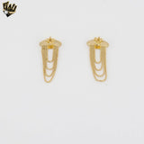 (1-1215-4) Gold Laminate - Oval Stud with Dangling Chain Earrings - BGF
