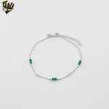 (2-0432) 925 Sterling Silver - 1mm Rolo Link Green Zircon Bracelet.