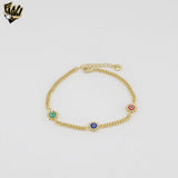 (1-0661-1) Gold Laminate - Multicolor Evil Eye Bracelet - 7" - BGO