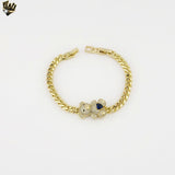 (1-60083) Gold Plated- 6mm Curb Link Zircon Bear Bracelet - 7.5"