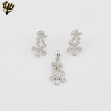 (2-6354) 925 Sterling Silver -Zircon Flower Set.