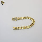 (1-60021) Gold Laminate - 7mm Zircon Curb Link Men Bracelet - 8" - BGO