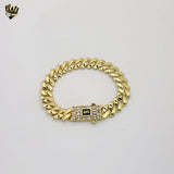 (1-60021) Gold Laminate - 7mm Zircon Curb Link Men Bracelet - 8" - BGO
