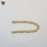 (1-0854) Gold Laminate - 8mm Curb and Zircon Link  Bracelet 8"- BGO