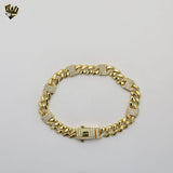 (1-0854) Gold Laminate - 8mm Curb and Zircon Link  Bracelet 8"- BGO