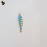 (1-2317-3) Gold Laminate - Blue Fish Hook Pendant - BGO