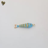 (1-2317-3) Gold Laminate - Blue Fish Hook Pendant - BGO