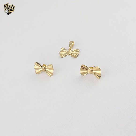 (1-6096-1) Gold Laminate -  Bow Earrings and Pendant Set - BGF