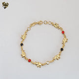 (1-0565) Gold Laminate - 6mm Beads and Elephants Bracelet - 7" - BGF
