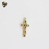 (1-2445-1) Gold Laminate - Multicolor Cross Pendant - BGO