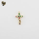 (1-2445-1) Gold Laminate - Multicolor Cross Pendant - BGO