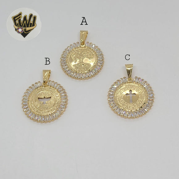 (1-2472-2) Gold Laminate - Zircon Medal Pendants  - BGF