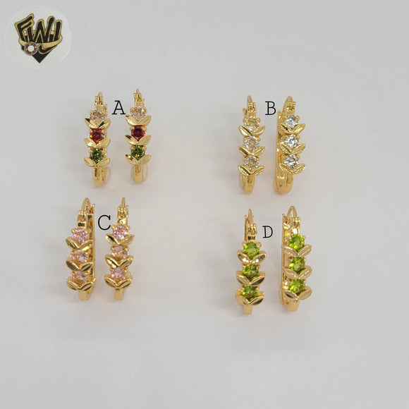 (1-2932-3) Aros de circonitas con flores laminadas en oro - BGO