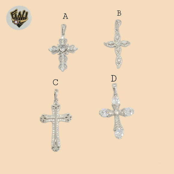 (2-1071) 925 Sterling Silver - Zircon Cross Pendants.