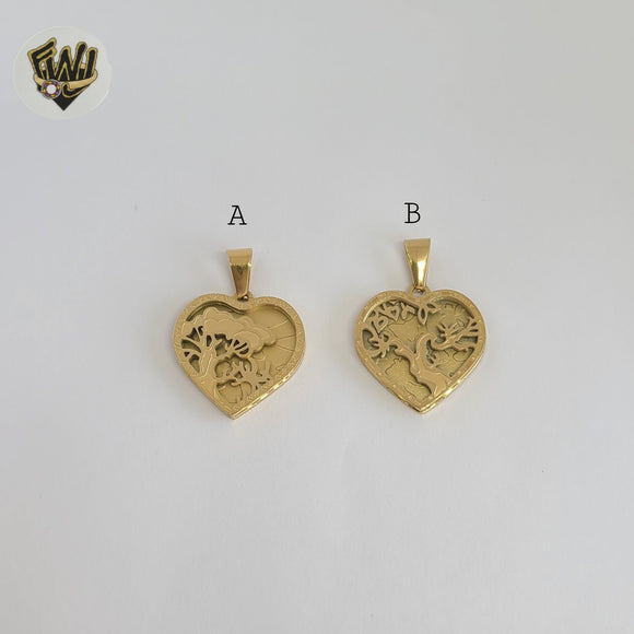 (4-2366) Stainless Steel -Carved Heart Pendants.