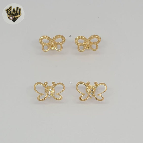 (1-1233-4) Gold Laminate -  Butterfly Stud Earrings - BGF