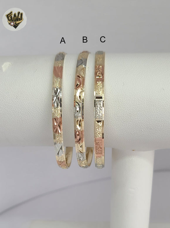 (1-4013) Gold Laminate - 4mm Three Tones Bangles - Dozen - BGO