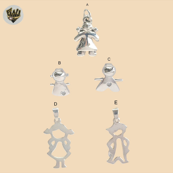 (2-1248) 925 Sterling Silver - Girl and Boy Pendants.
