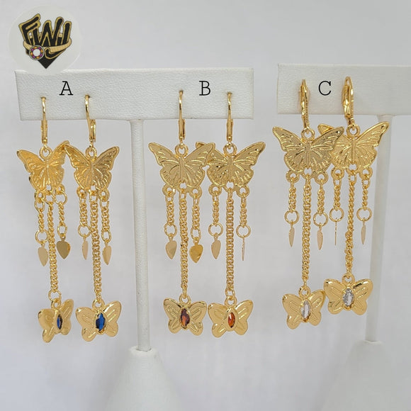 (1-1199) Gold Laminate -  Butterfly Long Earrings - BGF