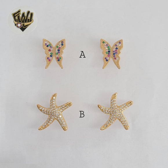 (1-1211) Gold Laminate - Animals Stud Earrings - BGO
