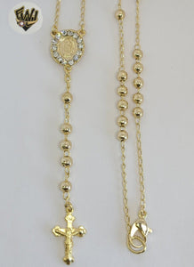 (1-3327-1) Laminado de oro - Collar del Rosario de la Virgen de Guadalupe de 9 mm - 23" - BGO.
