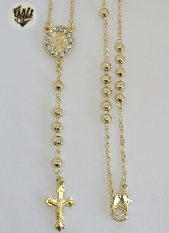 (1-3327-1) Laminado de oro - Collar del Rosario de la Virgen de Guadalupe de 9 mm - 23