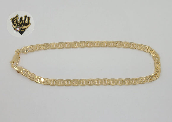 (1-0037) Laminado de oro - Tobillera con eslabones marineros planos de 5 mm - 10