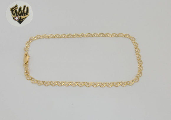 (1-0088-1) Gold Laminate - 3.5mm Heart Link Anklet - 10” - BGF