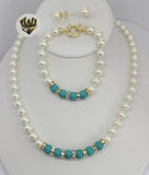 (MSET-37) Gold Laminate - 8mm Two Colors Mallorca Pearls Set - BGF