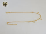 (1-0149) Gold Laminate - 2mm Link Charms Anklet - 10" - BGF