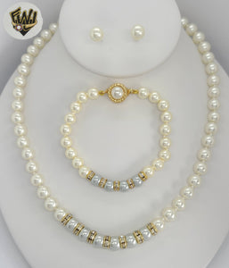 (MSET-32) Gold Laminate - 8mm Mallorca Pearls Set - BGF