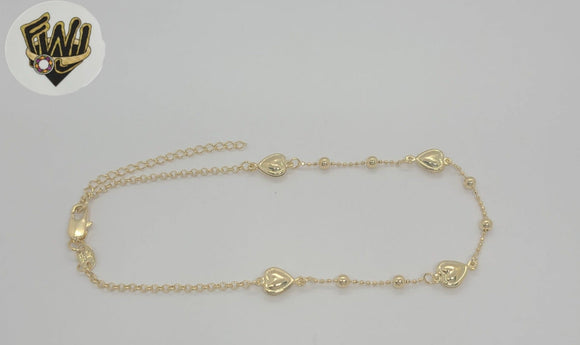 (1-0255) Gold Laminate - 2mm Rolo Link Hearts Anklet - 10