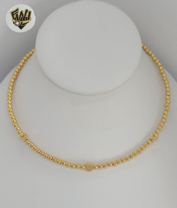 (1-6176) Laminado de oro - Collar Omega con eslabones de bolas - 16