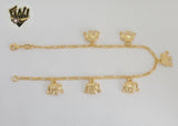 (1-0094) Gold Laminate - 2mm Figaro Link Charms Anklets - 10" - BGF