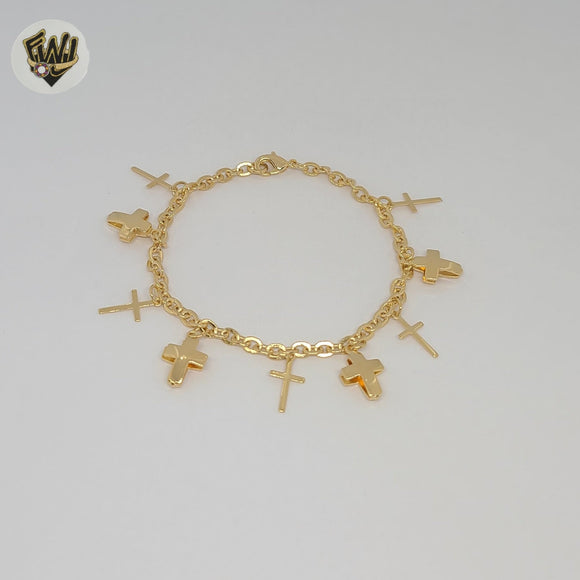 (1-0883) Gold Laminate - 3mm Cross Charms Bracelet - 7