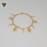 (1-0883) Pulsera de dijes de cruz de 3 mm laminada en oro - 18 cm - BGF