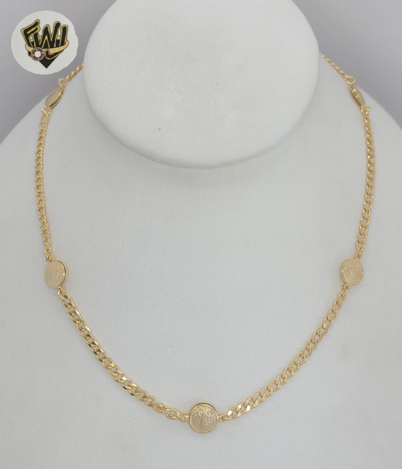 (1-6143) Laminado de Oro - Collar de Cadena Curvada de San Benito - BGF