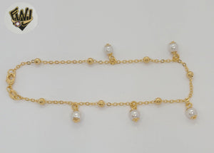 (1-0235) Gold Laminate - 1.5mm Link Pearls Anklet - 9.5" - BGF