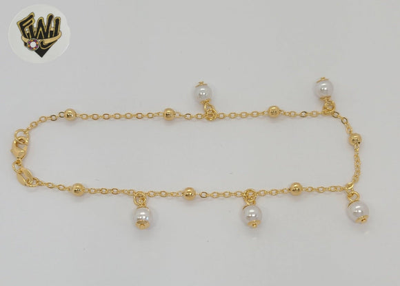 (1-0235) Gold Laminate - 1.5mm Link Pearls Anklet - 9.5