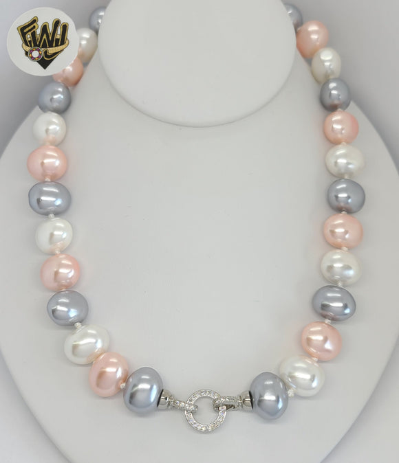 (MSET-34) Chapado en oro - Collar de perlas de Mallorca de 16 mm - 18