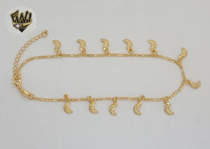 (1-0169) Laminado de oro - Tobillera Figaro de 2 mm con dijes - 9,5" - BGO