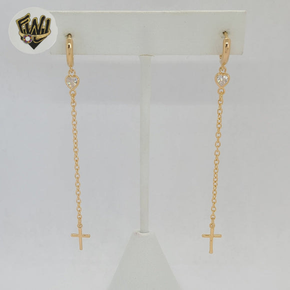 (1-1239-4) Gold Laminate - Cross Long Earrings - BGF