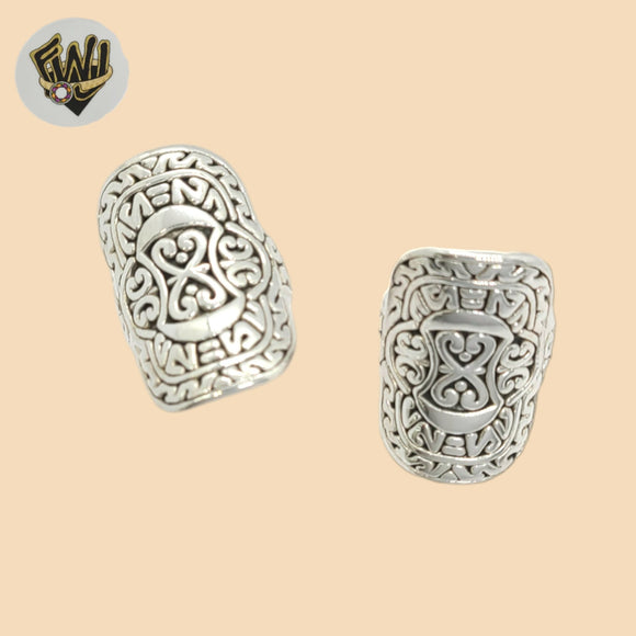 (2-5044-1) 925 Sterling Silver - Carved Elongated Ring.
