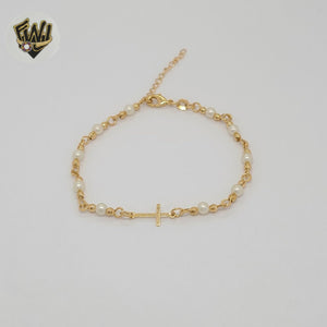 (1-0777) Gold Laminate - 3mm Pearls Link Bracelet - 7" - BGF