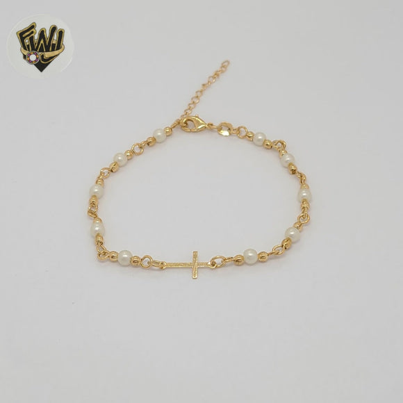 (1-0777) Gold Laminate - 3mm Pearls Link Bracelet - 7