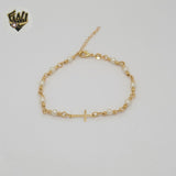 (1-0777) Gold Laminate - 3mm Pearls Link Bracelet - 7" - BGF