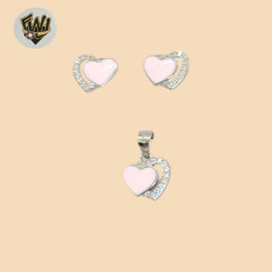 (2-6411-1) 925 Sterling Silver - Hearts Pink Set.